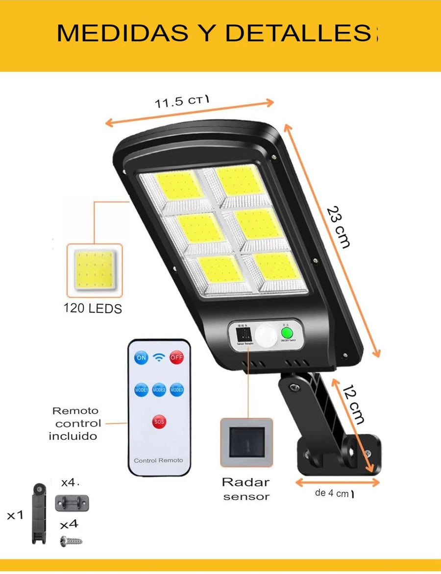 Farola Solar 120LEDs con Sensor de Movimientos